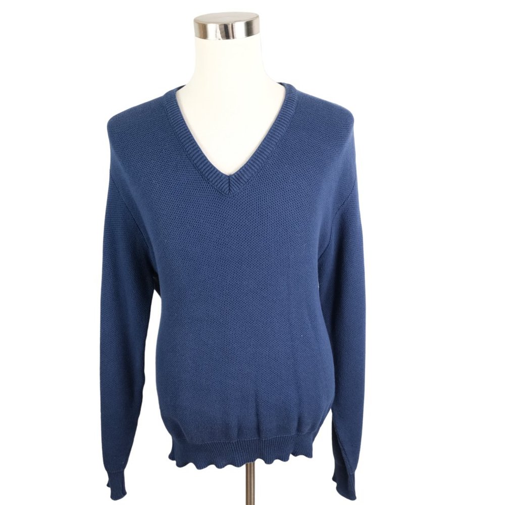 Vintage Isle Of Cotton Sweater Mens Large Blue V-Neck 90s
